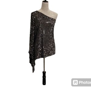 MICHAEL Michael Kors Black and White One-Shoulder Tunic